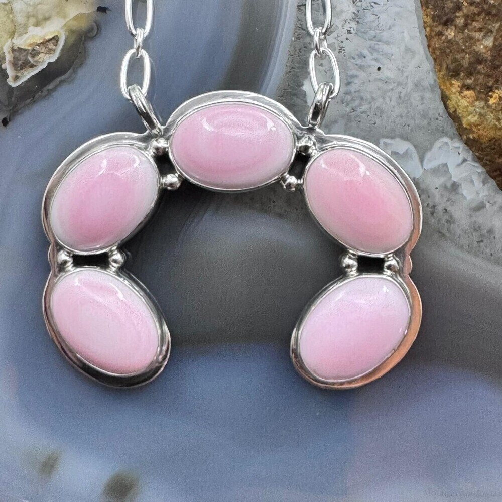 Native American Sterling Silver 5 Oval Pink Conch Naja Pendant W/Chain For Women - Picture 2 of 10